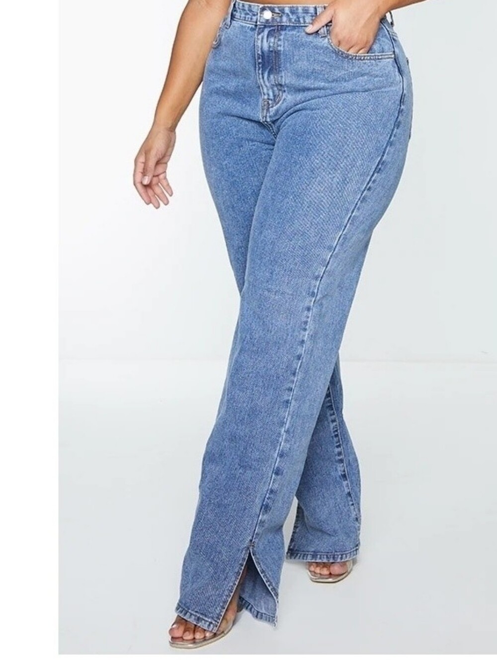 Vintage Wash Split Hem Jeans Modified Waist PrettyLittleThing Plus
